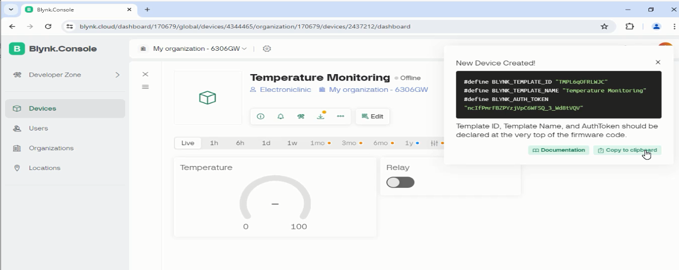 Blynk dashboard with ESP32 14