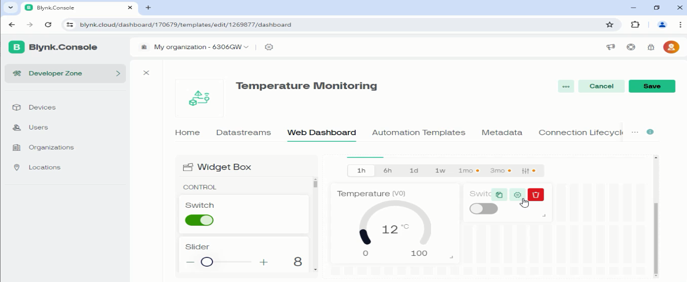 Blynk dashboard with ESP32 9