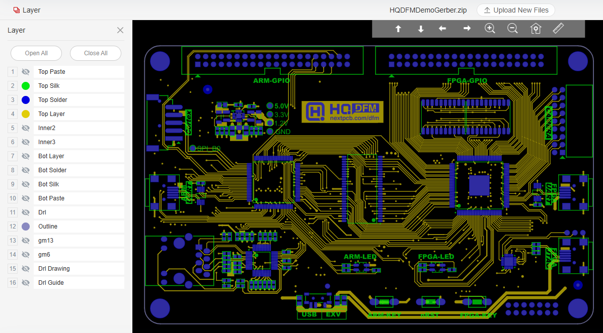 Gerber file parsed by HQDFM Gerber Viewer Online