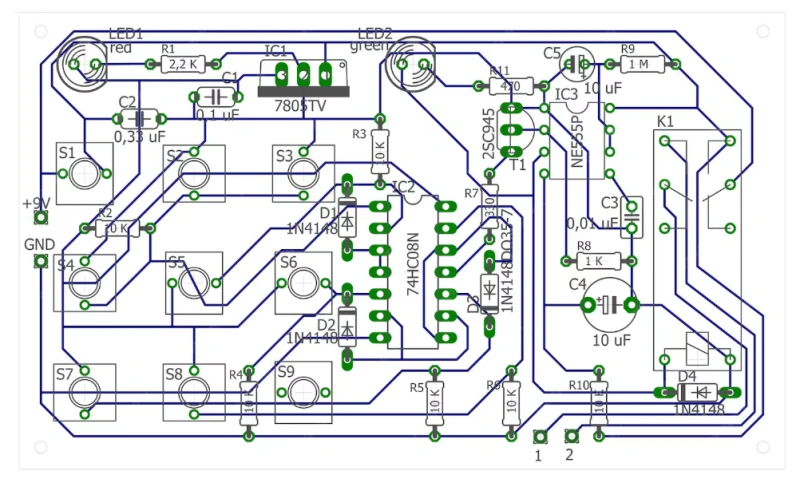 Example PCB assembly drawing with reference designators and polarity markers: Clear RefDes and Pin-1 marks reduce mis-orientation.