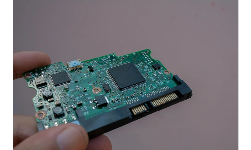 Assembled PCB with high-pin-count IC—ideal for AOI and AXI inspection examples. Complex packages benefit from AOI/AXI coverage.